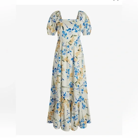 Express Floral Square Neck Puff Sleeve Tiered
Poplin Midi Dress - Picture 7 of 13